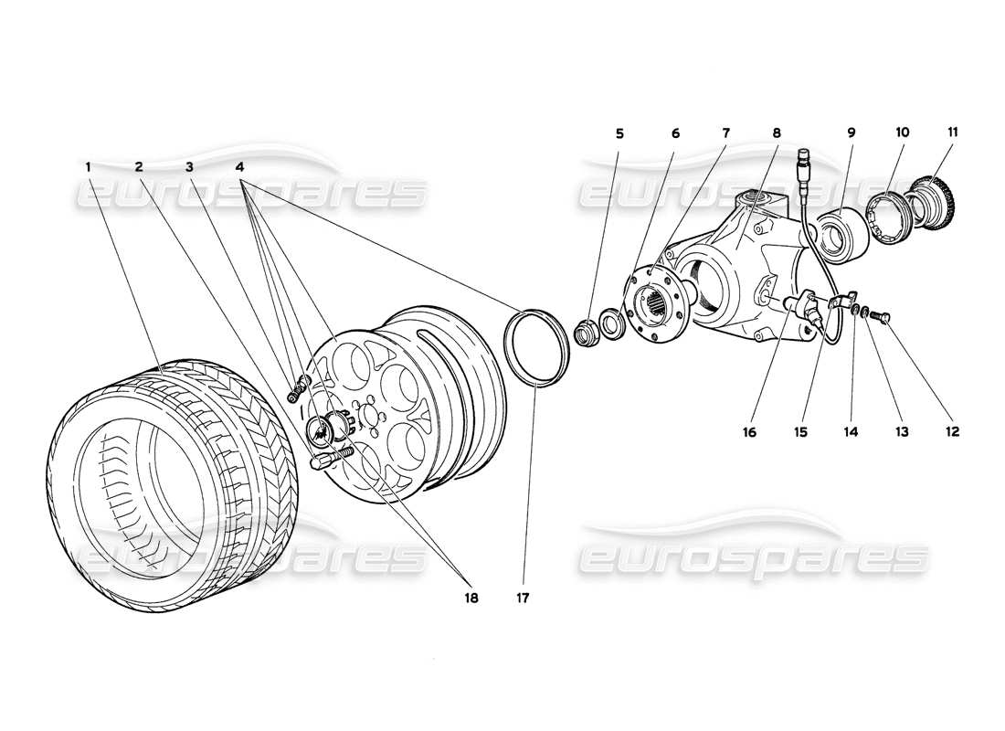 lamborghini diablo 6.0 (2001) porta rueda delantera y buje diagrama de piezas