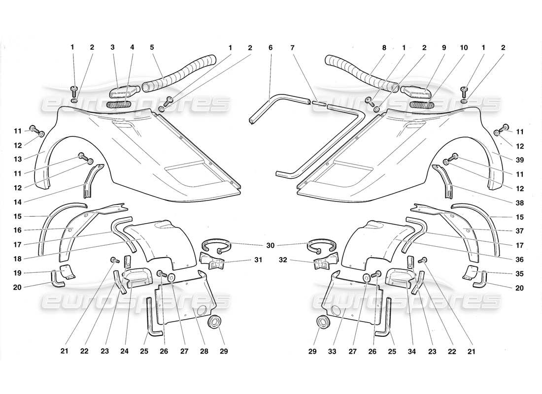 lamborghini diablo roadster (1998) elementos del coque delantero diagrama de piezas