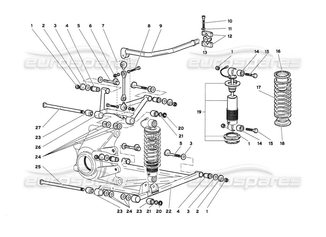 lamborghini diablo 6.0 (2001) diagrama de piezas de la suspensión trasera