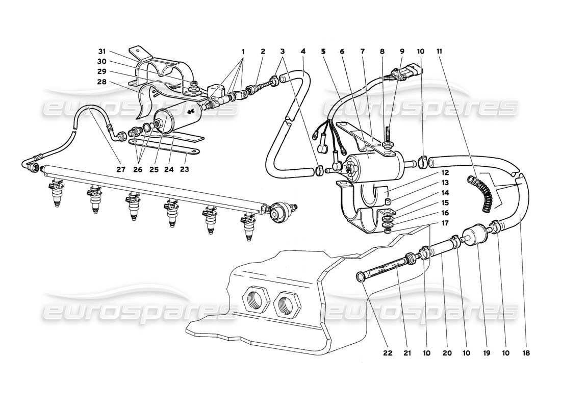 lamborghini diablo 6.0 (2001) diagrama de piezas del sistema de combustible