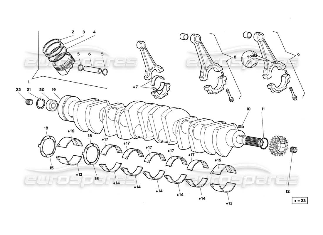 lamborghini diablo 6.0 (2001) diagrama de piezas de engranajes de manivela