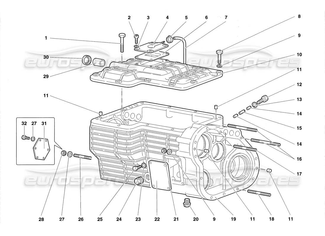 lamborghini diablo roadster (1998) diagrama de piezas de la caja de cambios