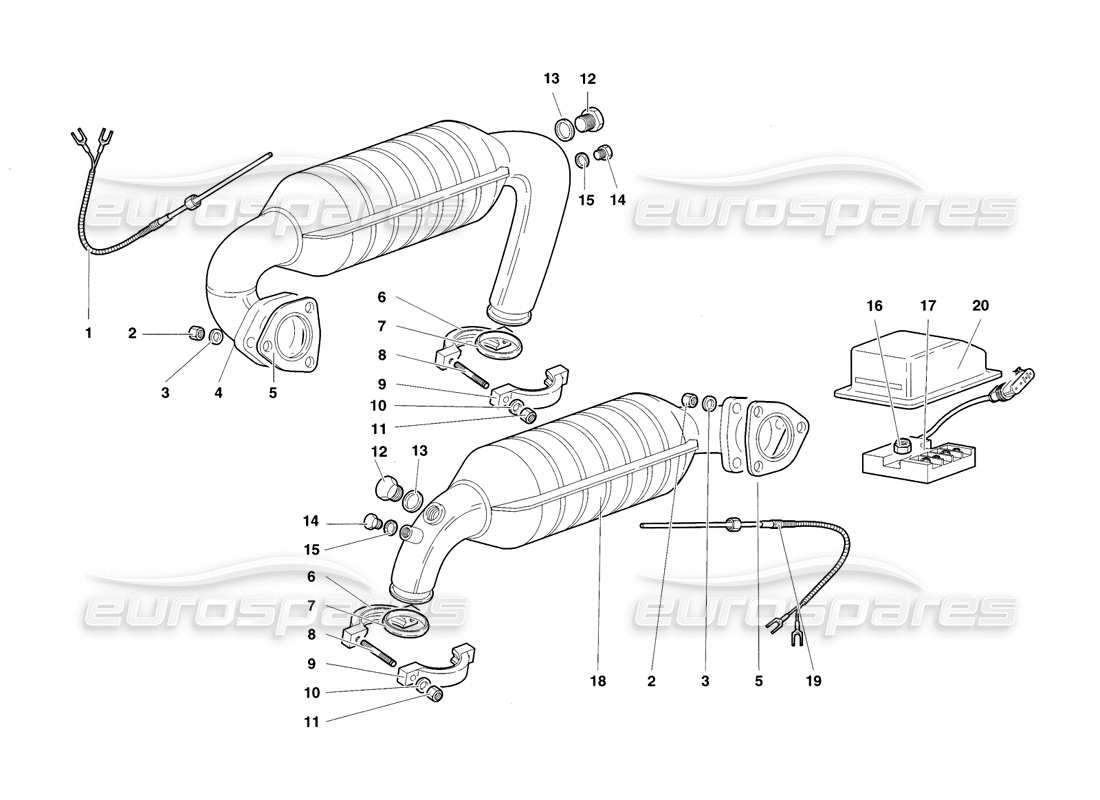 lamborghini diablo sv (1998) sistema de escape diagrama de piezas
