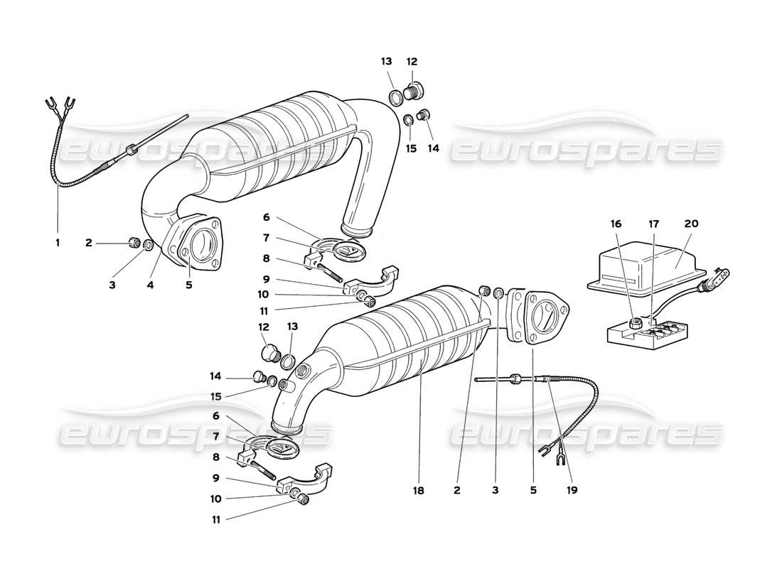 lamborghini diablo sv (1999) diagrama de piezas del sistema de escape