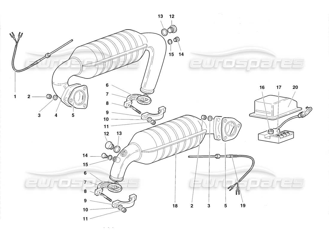 lamborghini diablo roadster (1998) diagrama de piezas del sistema de escape