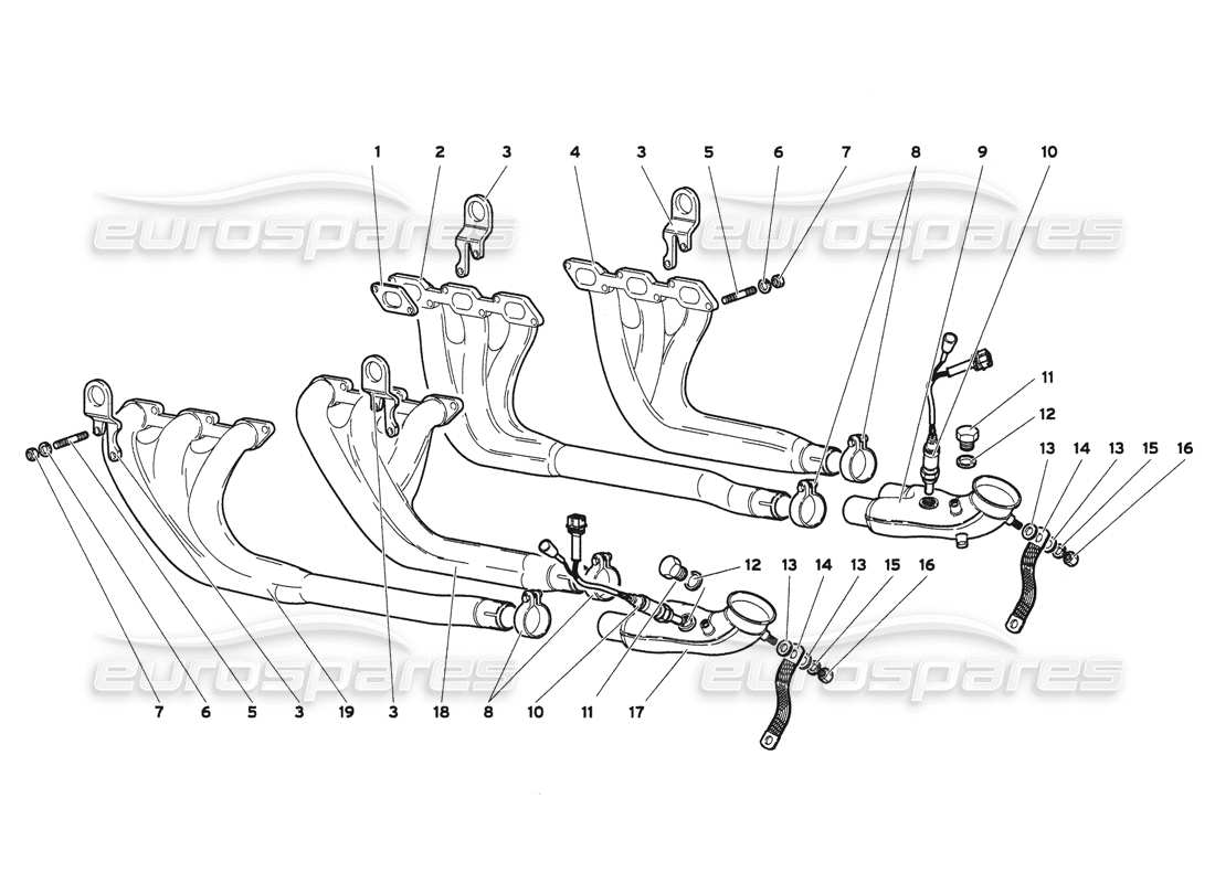 lamborghini diablo 6.0 (2001) diagrama de piezas del sistema de escape (mi 2000)