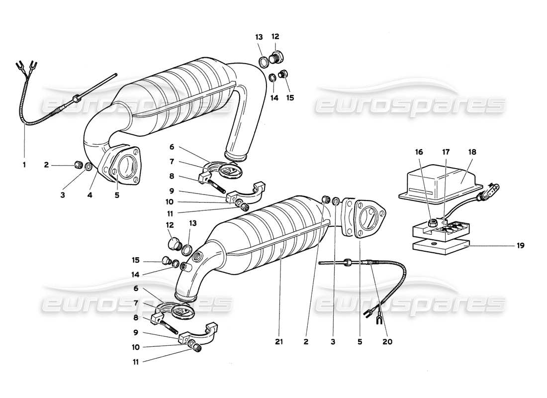 lamborghini diablo 6.0 (2001) sistema de escape (mi 2000) diagrama de piezas
