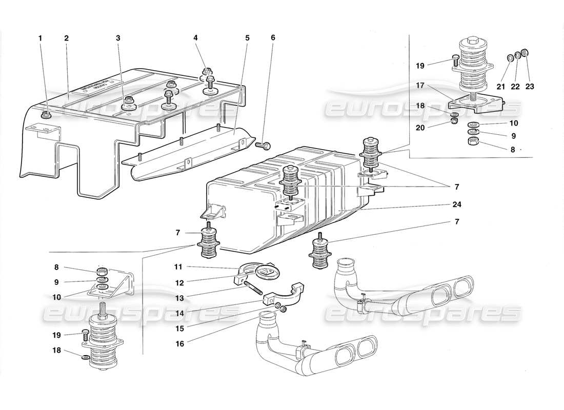 lamborghini diablo roadster (1998) diagrama de piezas del sistema de escape