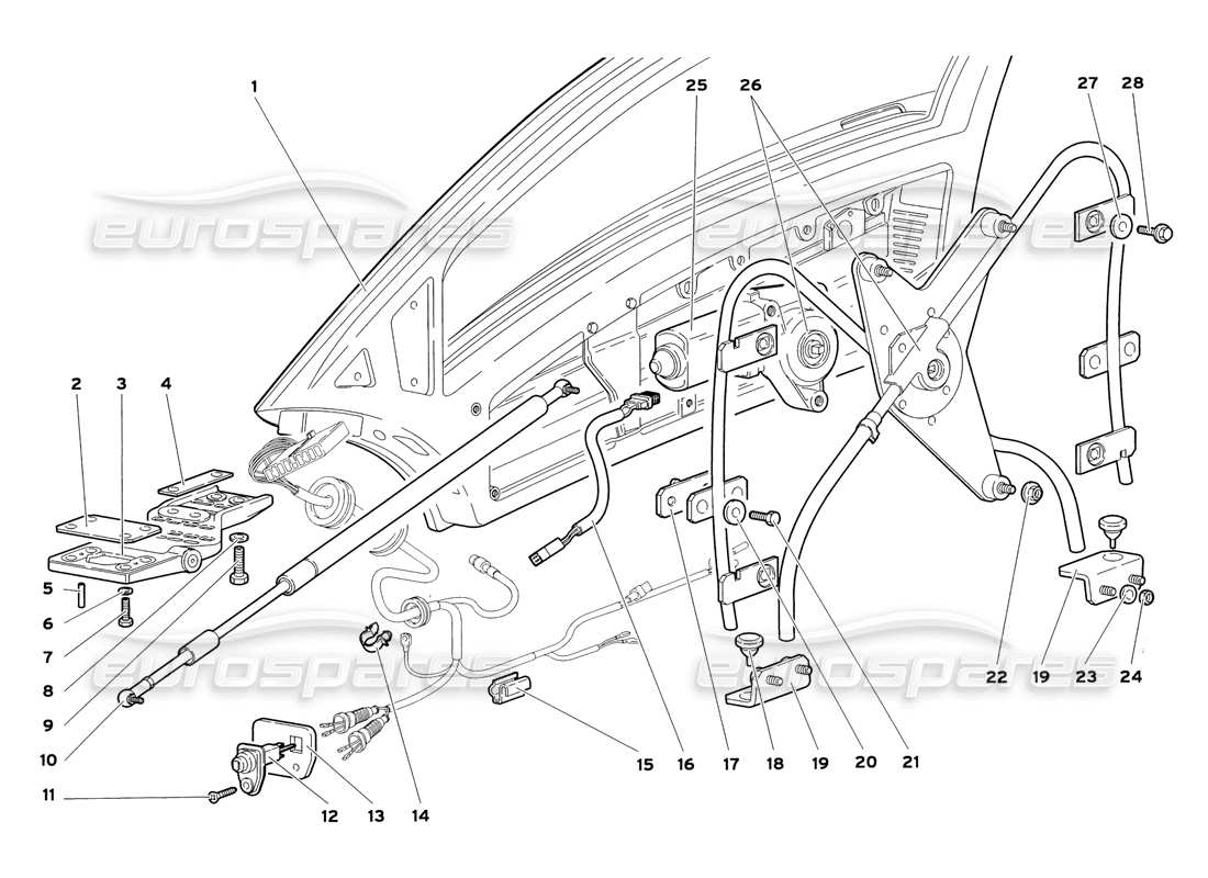 lamborghini diablo sv (1999) diagrama de piezas de puertas