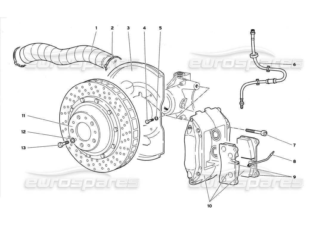 lamborghini diablo gt (1999) frenos delanteros diagrama de piezas
