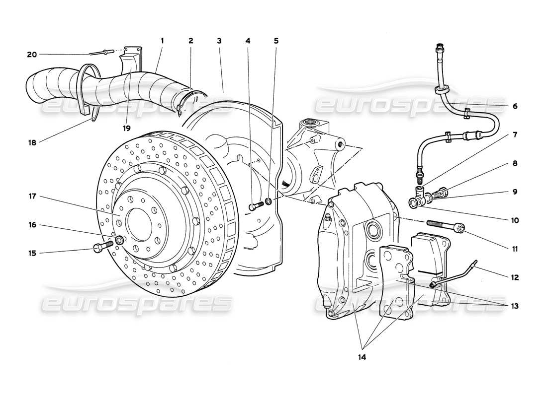 lamborghini diablo 6.0 (2001) diagrama de piezas de frenos delanteros