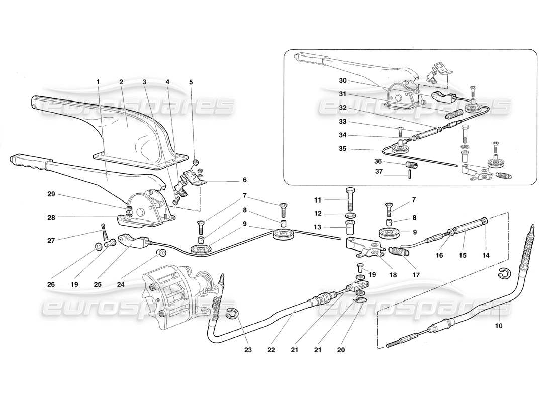 lamborghini diablo roadster (1998) diagrama de piezas del freno de mano