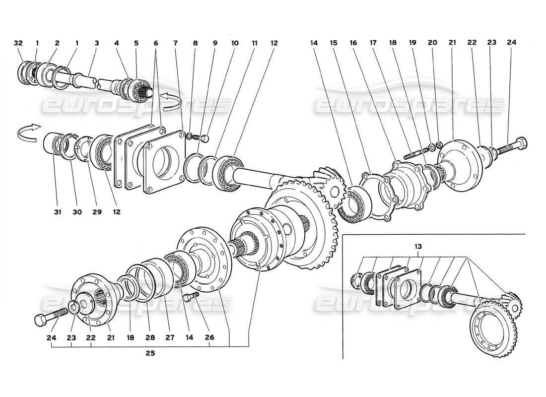 lamborghini diablo gt (1999) diagrama de piezas del diferencial trasero