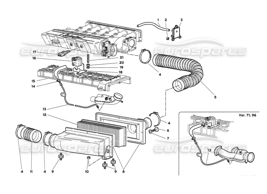 lamborghini diablo 6.0 (2001) diagrama de piezas de filtros de aire