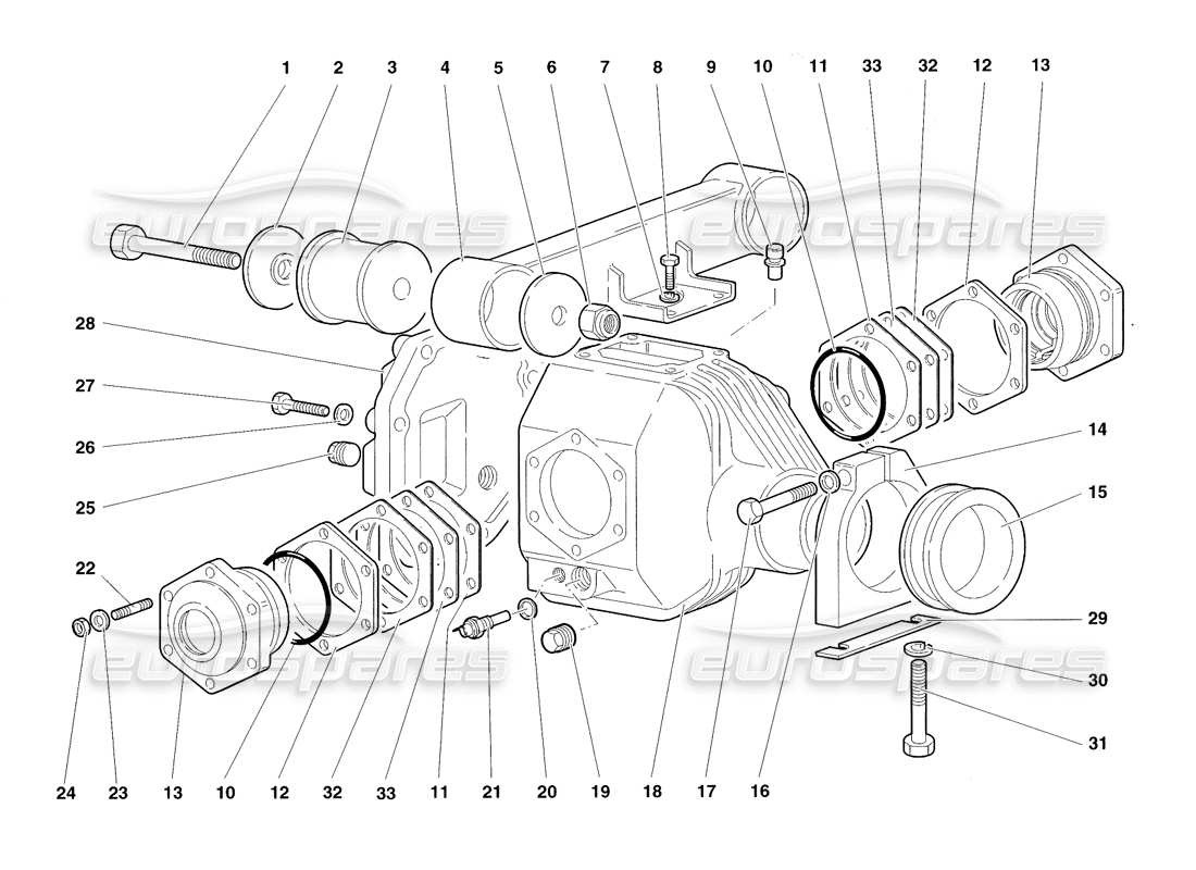 lamborghini diablo roadster (1998) diagrama de piezas de la caja del diferencial delantero (versión 4x)