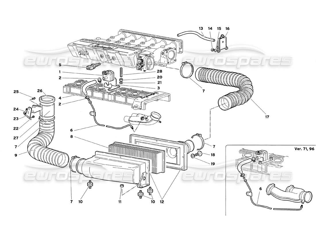un diagrama de piezas del catálogo de piezas Lamborghini Diablo SV (1999)