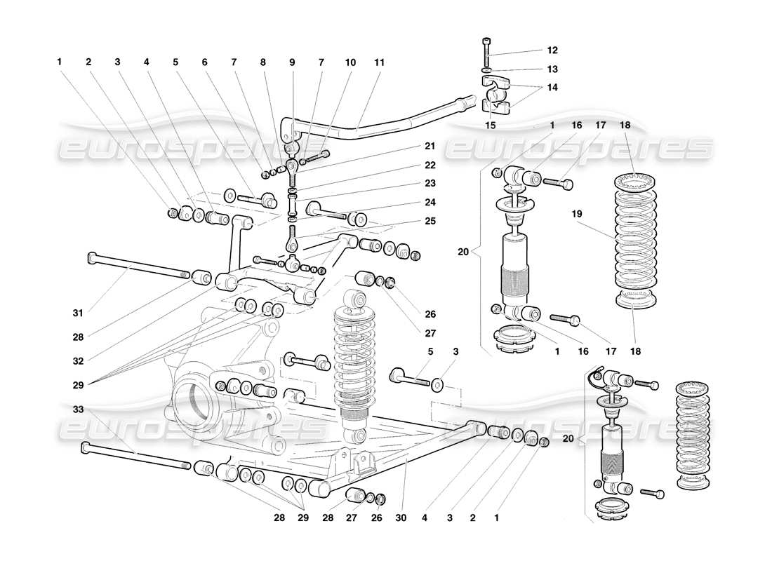 lamborghini diablo sv (1998) rear suspension diagrama de piezas