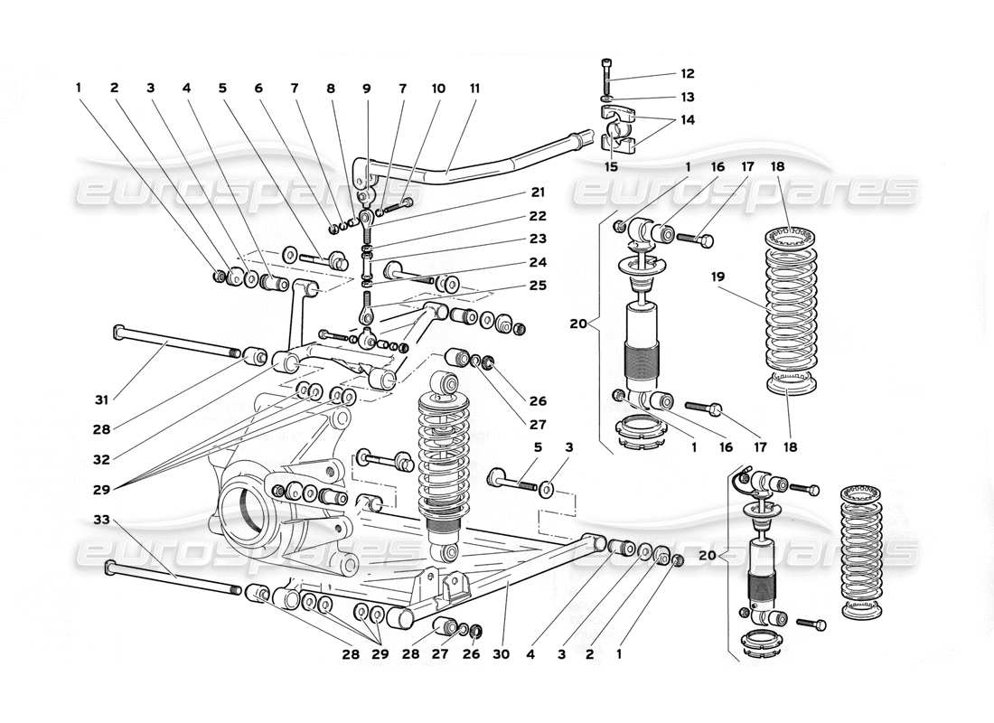 lamborghini diablo sv (1999) diagrama de piezas de la suspensión trasera