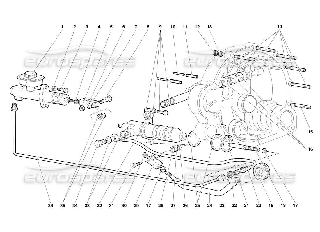 lamborghini diablo sv (1998) palancas de control del embrague diagrama de piezas