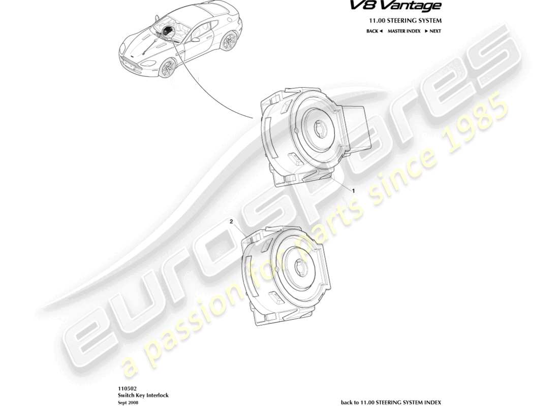 aston martin v8 vantage (2012) diagrama de piezas de bloqueo del interruptor de encendido