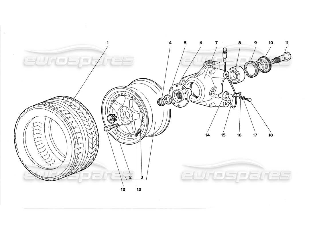 lamborghini diablo gt (1999) diagrama de piezas del portabujes y rueda delantera