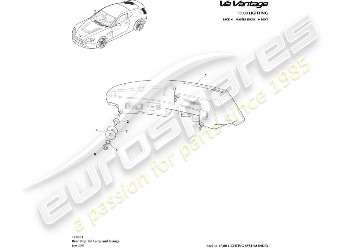 aston martin v12 vantage (2012) diagrama de piezas de las luces traseras