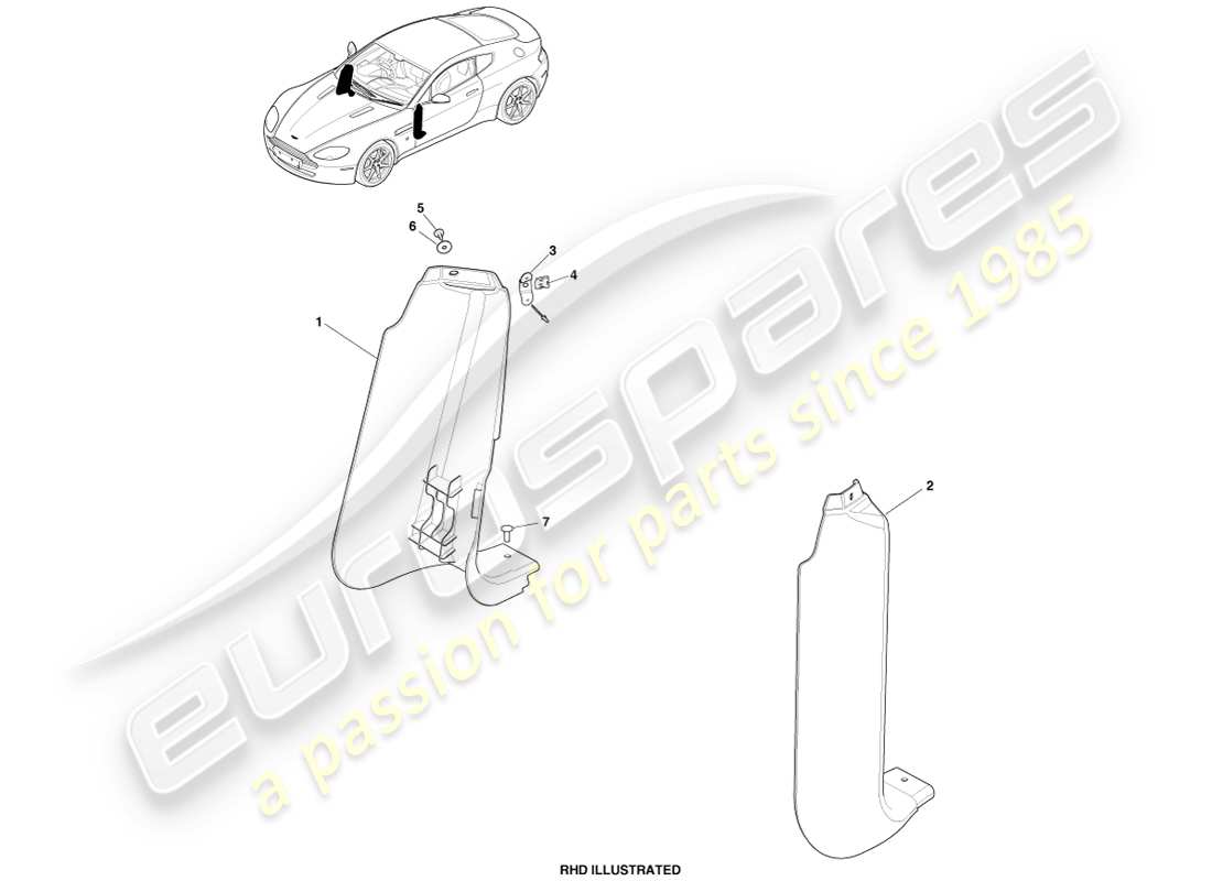 aston martin v8 vantage (2005) guarnición lateral del capó, diagrama de la pieza inferior