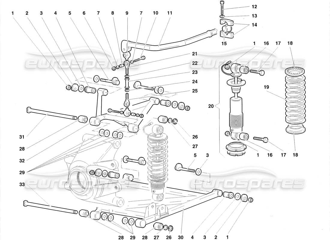 lamborghini diablo roadster (1998) diagrama de piezas de la suspensión trasera