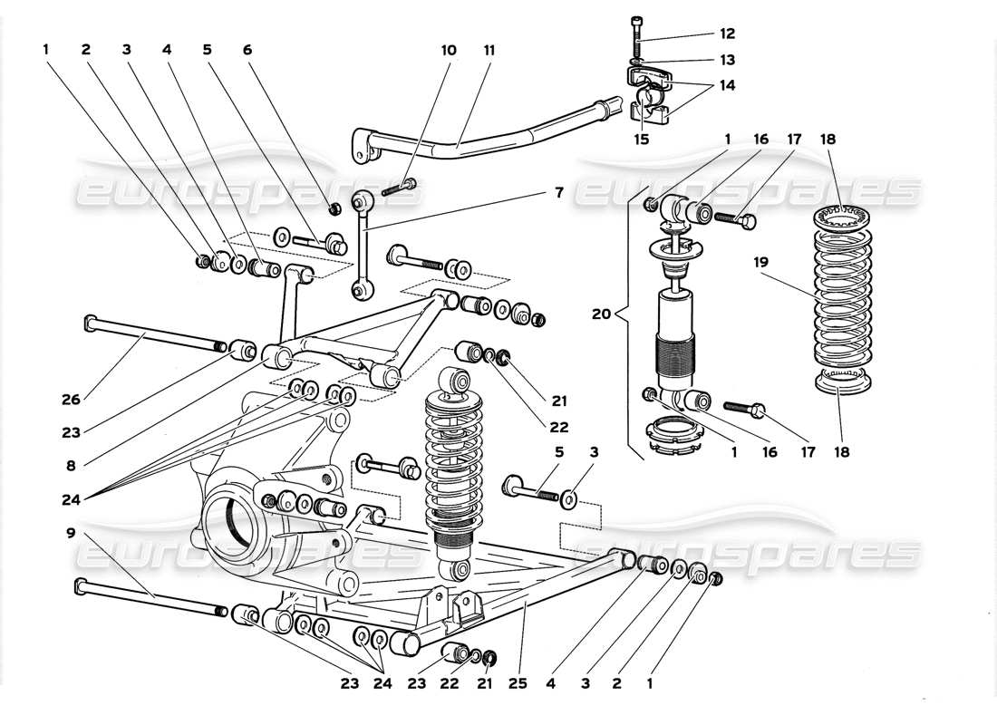lamborghini diablo gt (1999) rear suspension diagrama de piezas