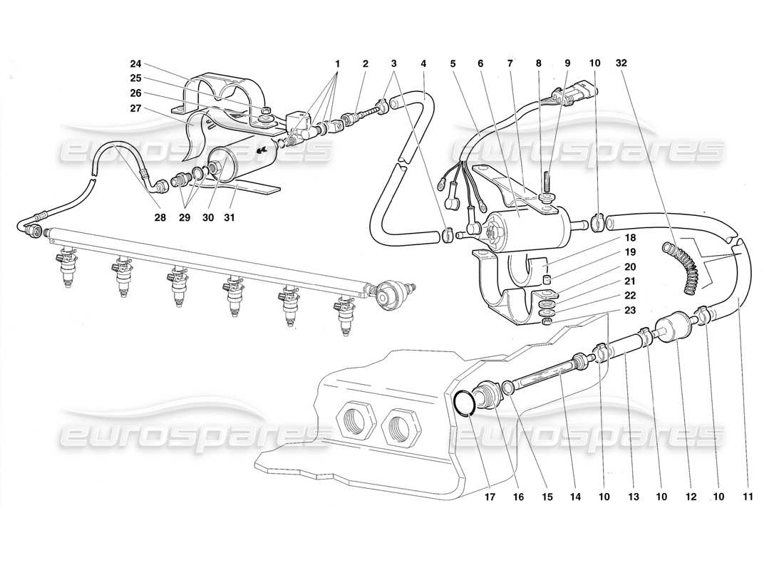 lamborghini diablo roadster (1998) diagrama de piezas del sistema de combustible