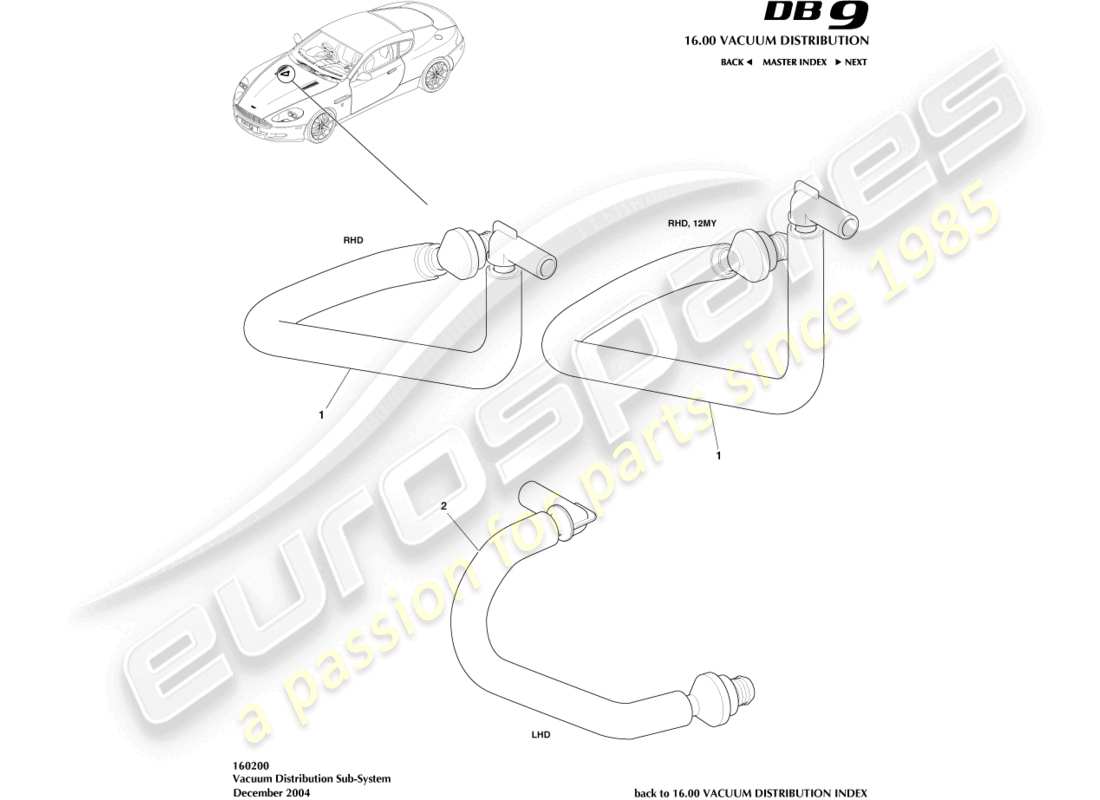 aston martin db9 (2005) subsistema de distribución de vacío diagrama de piezas