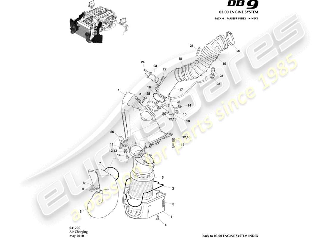 aston martin db9 (2008) diagrama de piezas de carga de aire