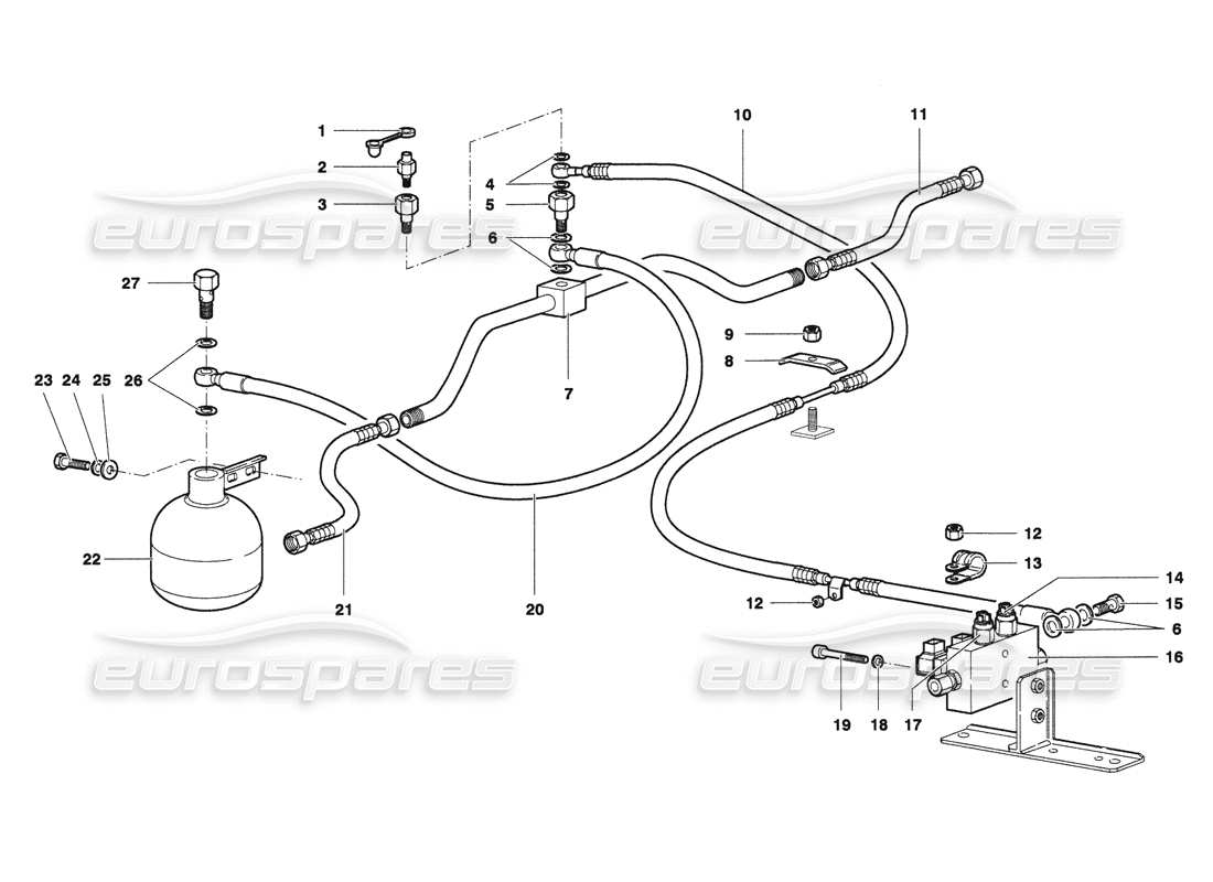 lamborghini diablo 6.0 (2001) diagrama de piezas del sistema de elevación