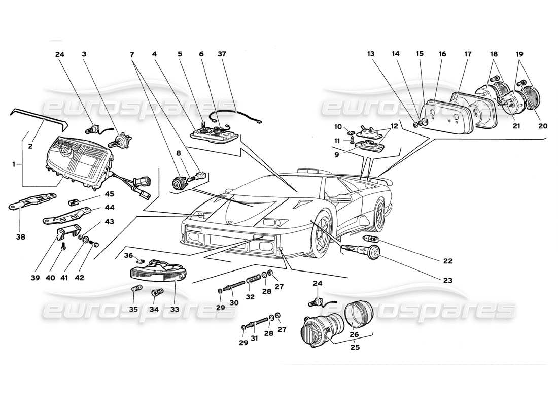 lamborghini diablo gt (1999) luces diagrama de piezas