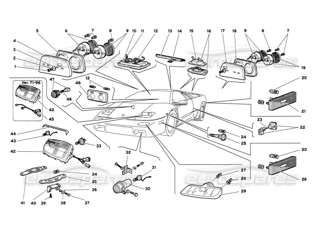 lamborghini diablo 6.0 (2001) diagrama de piezas de luces