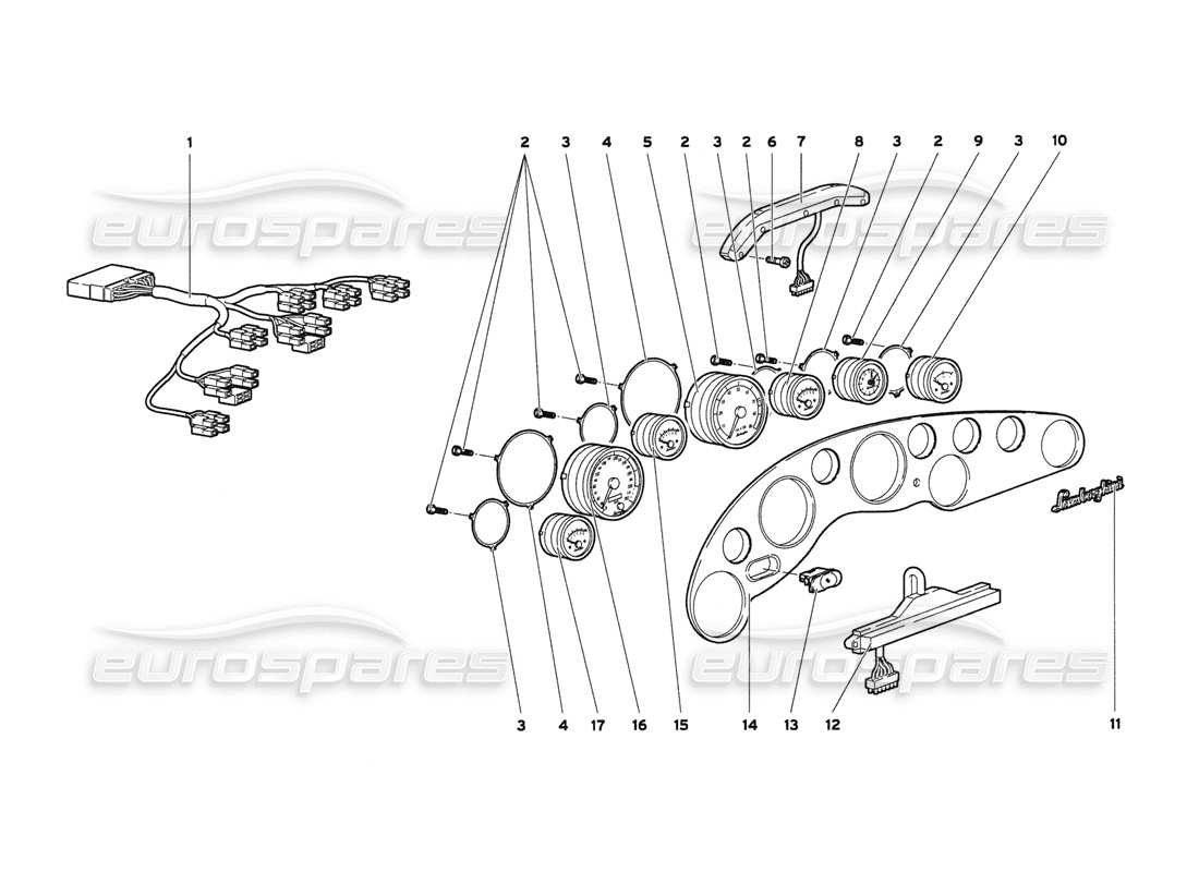 lamborghini diablo 6.0 (2001) diagrama de piezas de instrumentos del tablero