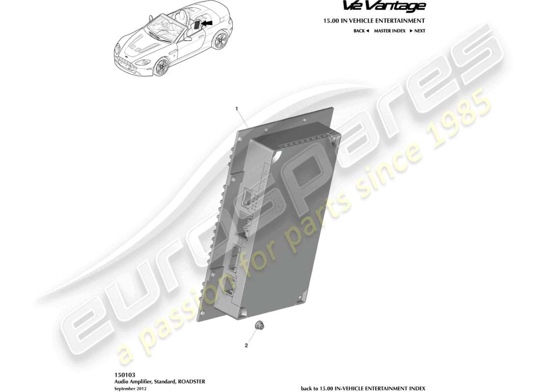 aston martin v12 vantage (2010) amplificador, diagrama de piezas del roadster