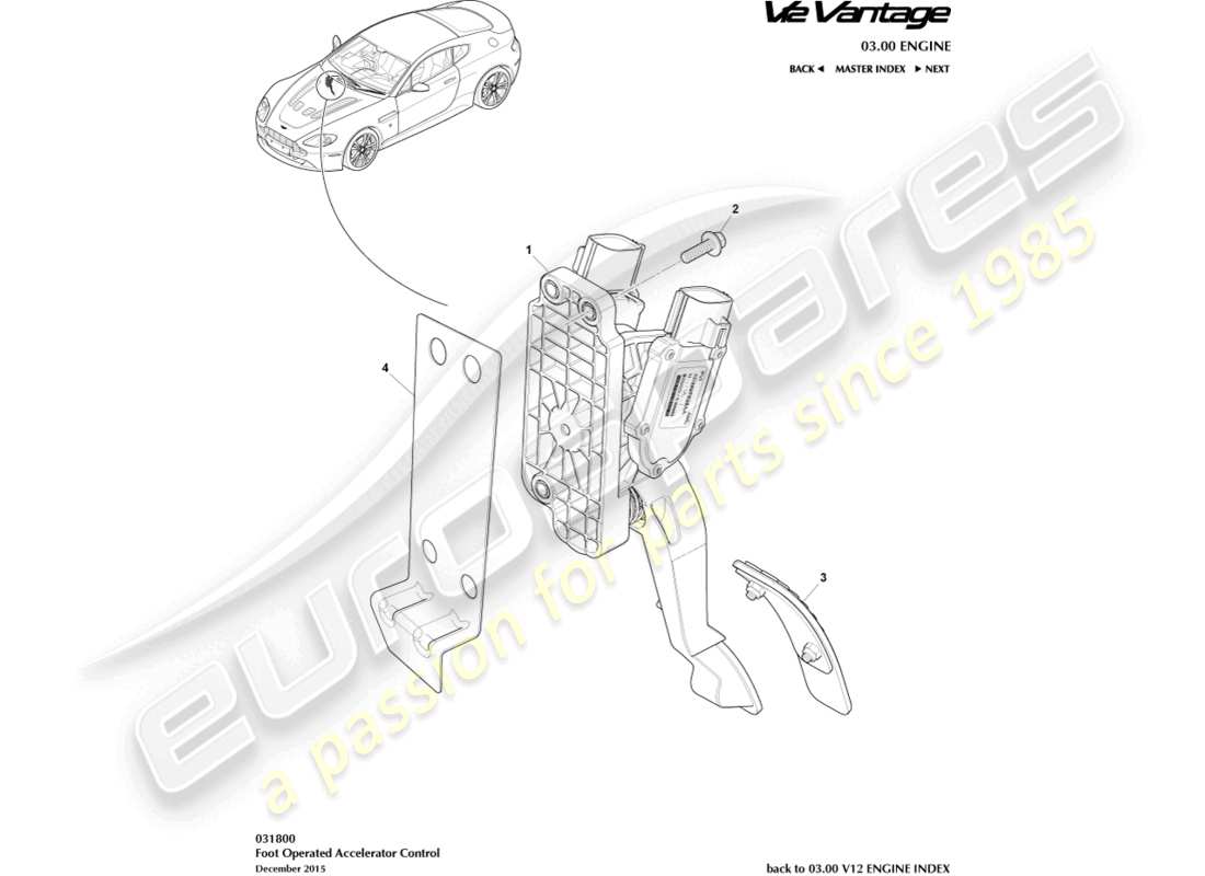 aston martin v12 vantage (2010) diagrama de piezas del control del acelerador