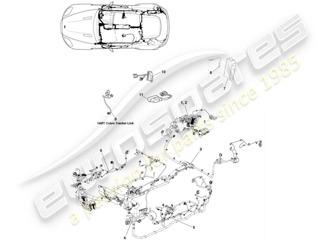 aston martin v8 vantage (2005) arnés corporal, diagrama de piezas del cupé