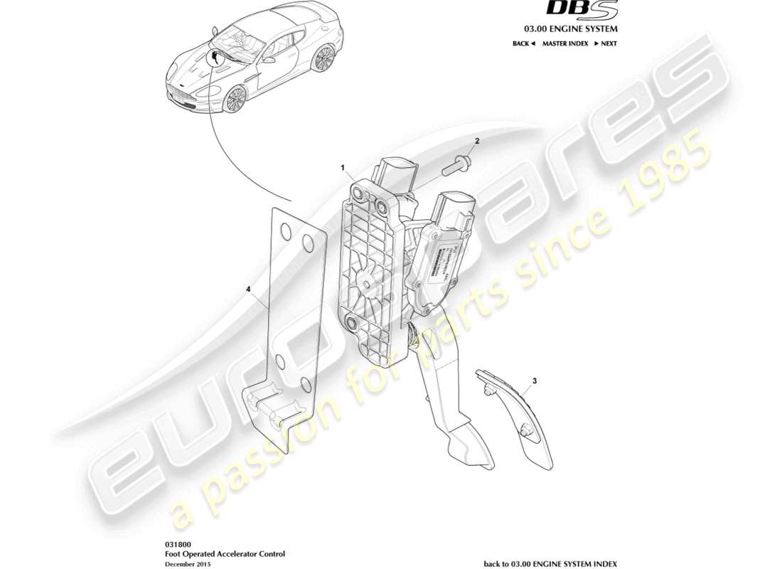aston martin dbs (2007) control del acelerador diagrama de piezas