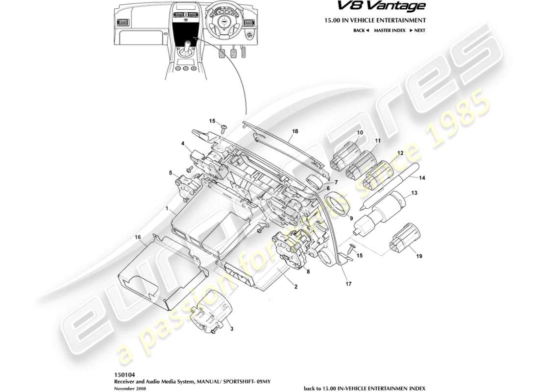 aston martin v8 vantage (2006) controles multimedia, 09my diagrama de piezas