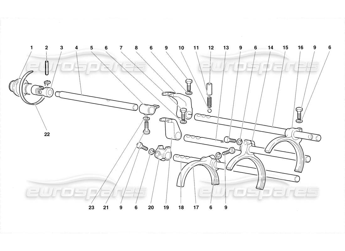 lamborghini diablo sv (1998) diagrama de piezas de varillas y horquillas de cambio de caja de cambios