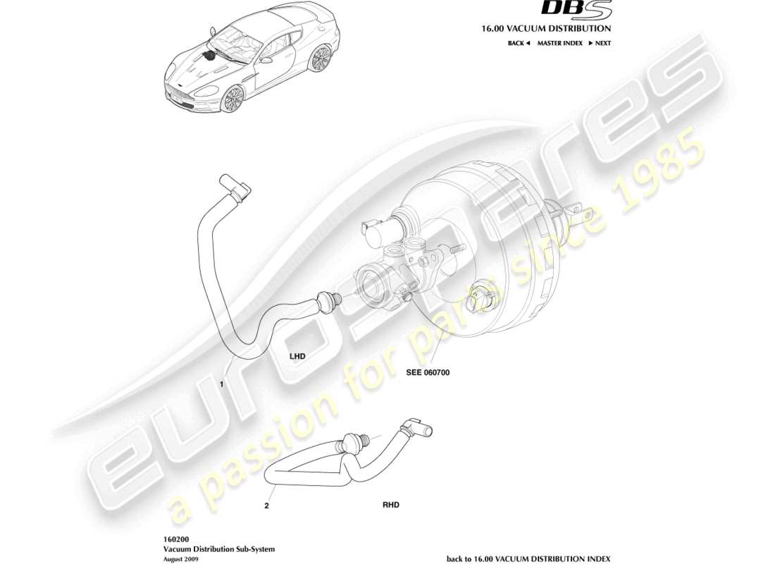 aston martin dbs (2013) diagrama de piezas de la tubería de vacío