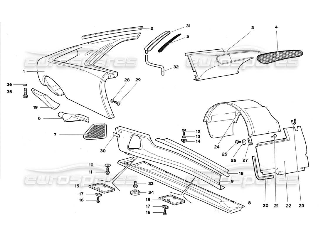 lamborghini diablo gt (1999) frame floor panels diagrama de piezas