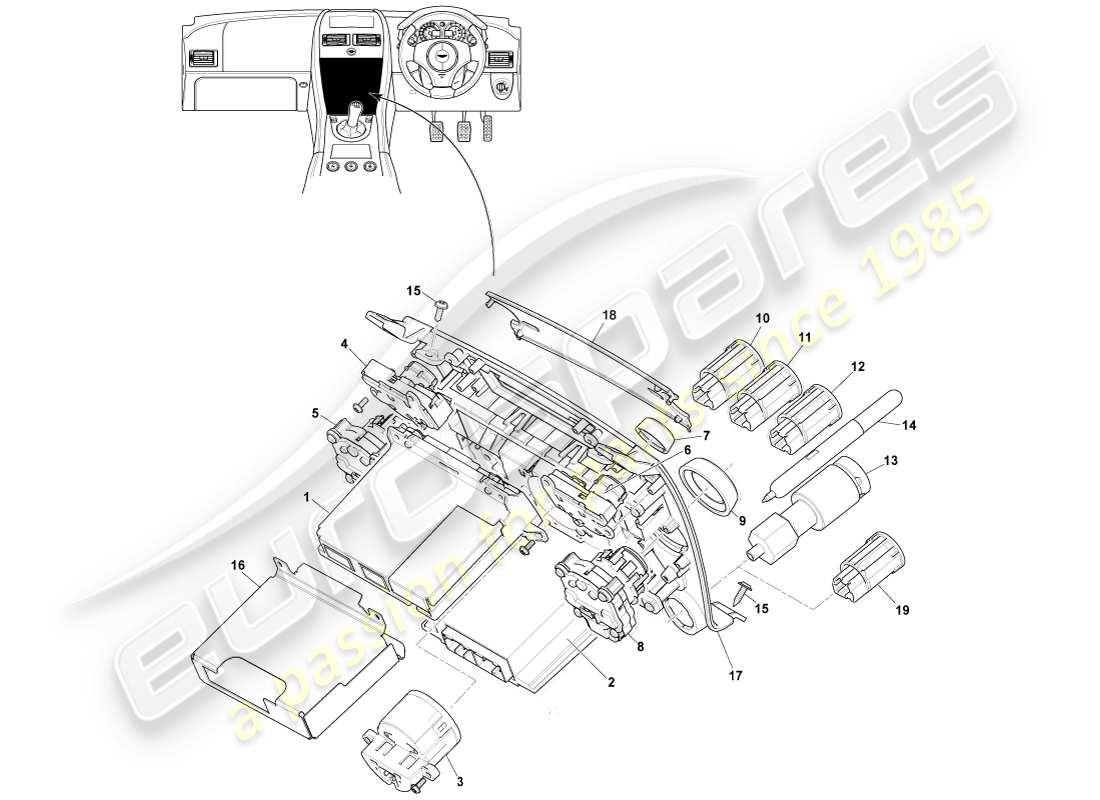 aston martin v8 vantage (2005) controles multimedia, 09my diagrama de piezas