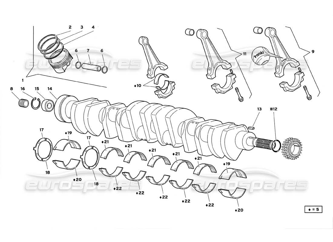 lamborghini diablo gt (1999) engranajes de cigüeñal diagrama de piezas