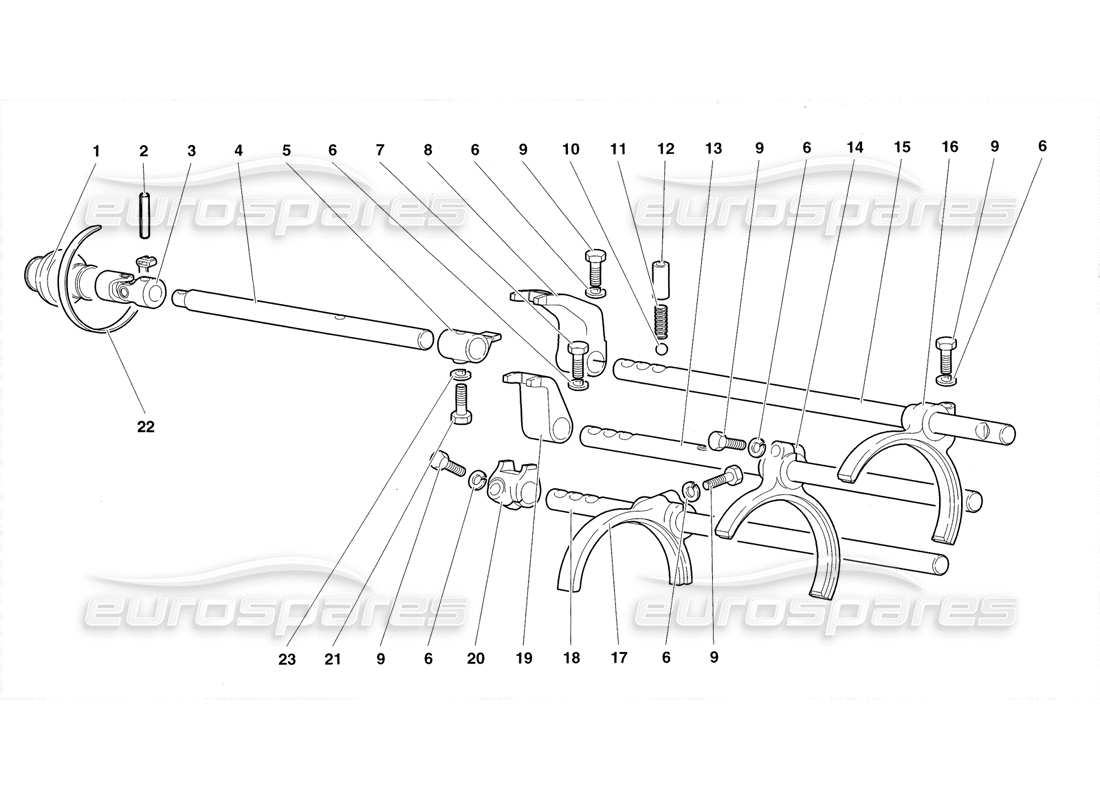 lamborghini diablo roadster (1998) diagrama de piezas de varillas y horquillas de cambio de caja de cambios