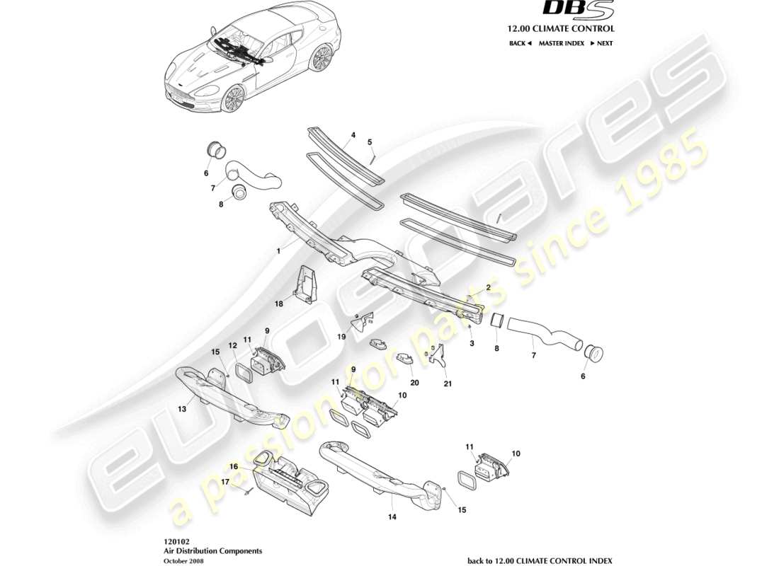 aston martin dbs (2014) diagrama de piezas de los componentes de distribución de aire