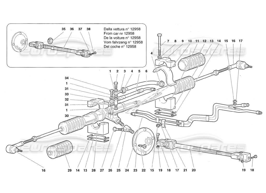 lamborghini diablo roadster (1998) diagrama de piezas de dirección