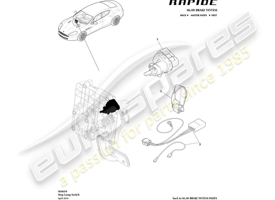 aston martin rapide (2016) interruptor de la lámpara de freno diagrama de piezas